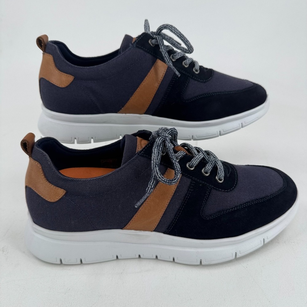 Thomas & Vine Adler MENS Blue Mixed Media Leather Lace Up Shoes Sneakers 9.5